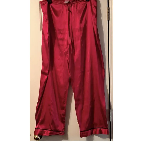 Gilligan & O'Malley Women Medium 2 Pc Sleepwear Set Red Satin Black Trim Pajamas - Image 3