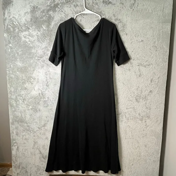 Lauren Ralph Lauren Black Knit A-Line Dress Short Sleeve L‎ Classic Minimalist - Image 3