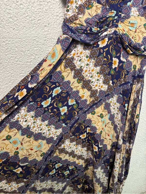 Abel the label V-Neck Floral Patchwork Maxi Dress in Navy and Cream - Image 5