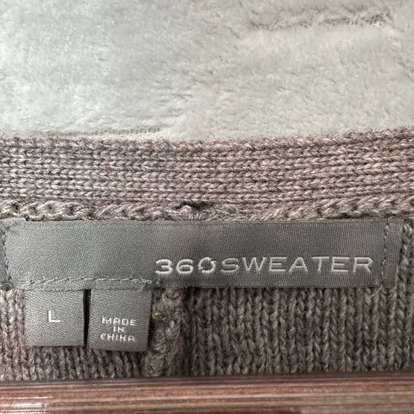 360 Sweater Womens Open Knit Back Panel Lambswool Blend Taupe L Minimalist Luxe - Image 6