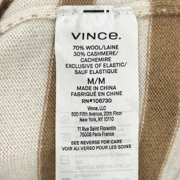 Vince.‎ Wool Cashmere Sweater Women's Stripe Mock Neck Cream Tan White Medium - Image 7
