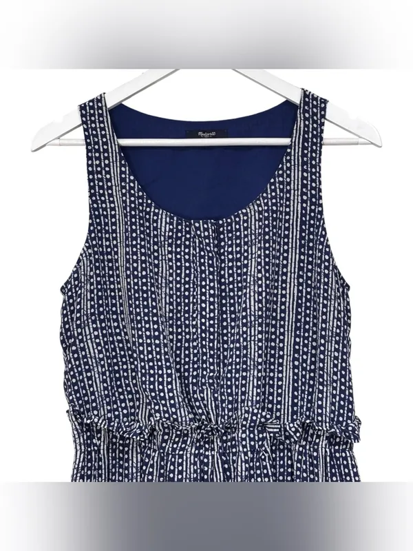 Madewell Blue White Batik Print Silk Paperbag Ruffle Waist Dress Size 8 Womens - Image 2