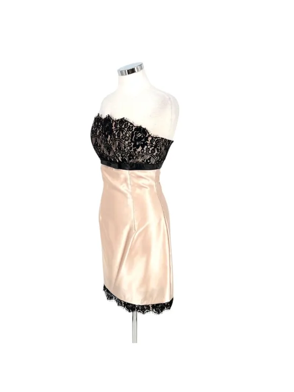 Scott McClintock Vintage 90s Lace Satin Cocktail Dress Champagne Black Size 8 - Image 5