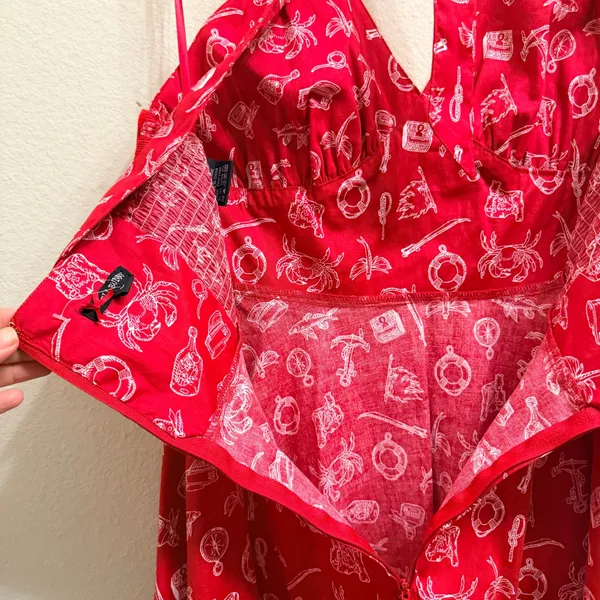 Hell‎ Bunny Red Nautical Print Halter Dress Womens Large Rockabilly Retro Pinup - Image 12
