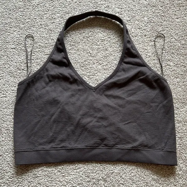 Garage Gray Ribbed Halter Crop Top Bralette Size Large Y2K Stretch - Image 2