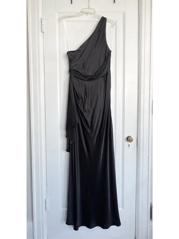 Meshki • Calliope One Shoulder Maxi Dress gown black satin formal evening draped - Image 3