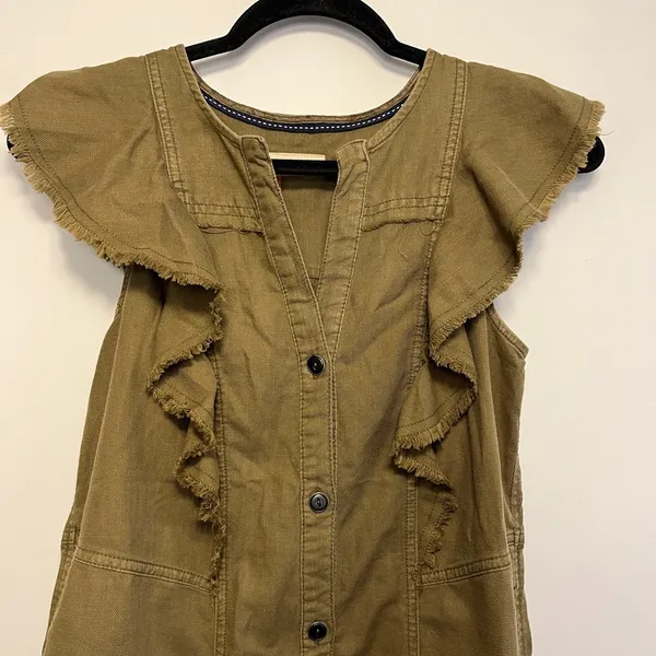 Anthropologie Pilcro Flutter-Sleeve Button Down Tunic Mini Dress Military XS - Image 5