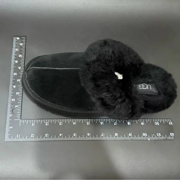UGG Disquette Black Suede Leather Plush Sheepskin Platform Slippers Size 8 - Image 12