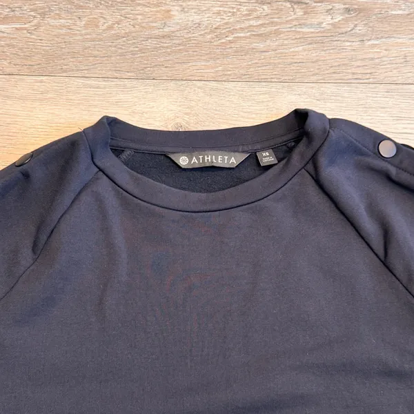 ATHLETA Black Snappy Sweatshirt Dress Casual Athleisure XSmall‎ XS Scuba Fleece - Image 3