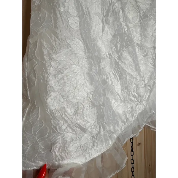 NWT Lulus Exclusive Sweetness White Floral Jacquard Ruffled Mini Dress Bride L - Image 4