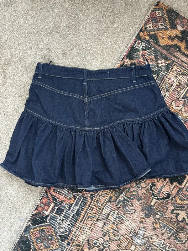 Zara Denim Ruffle Mini Skirt - Dark Blue - Image 6