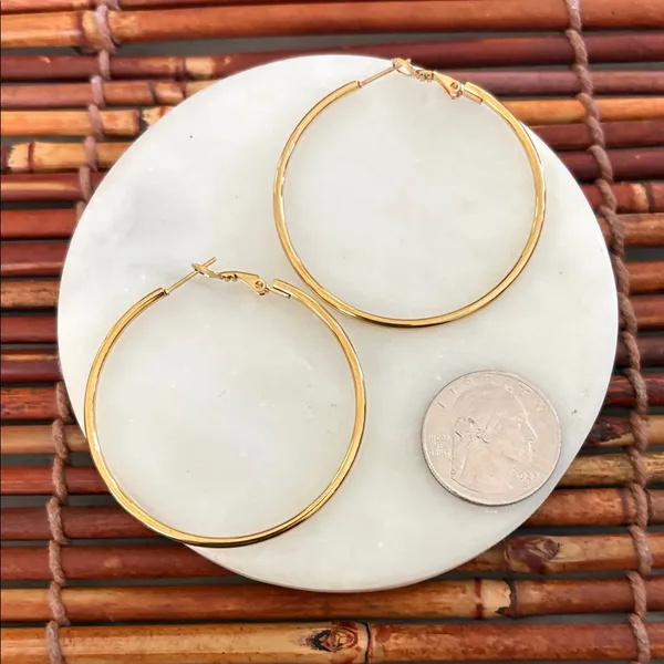 Elegant Gold Tone Large Hoop Earrings - Image 2