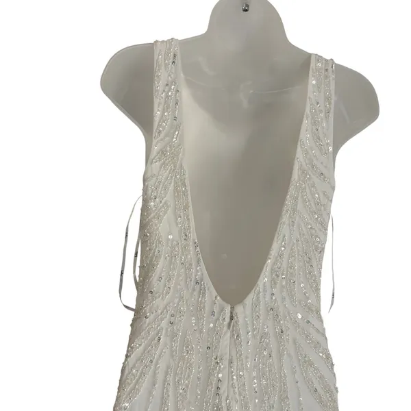 Lulus Glamourous Ever After White Sequin Beaded Backless Maxi Dress Medium Bride - Image 8