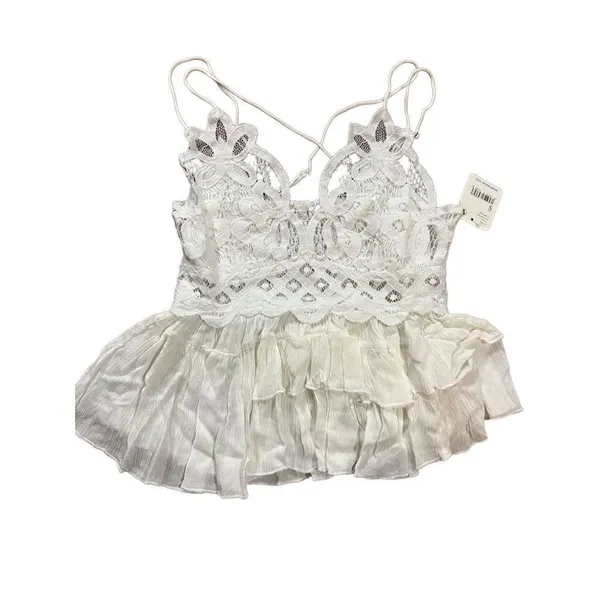 NWT Free‎ People Adella Lace Cami women's sz S white - Image 4