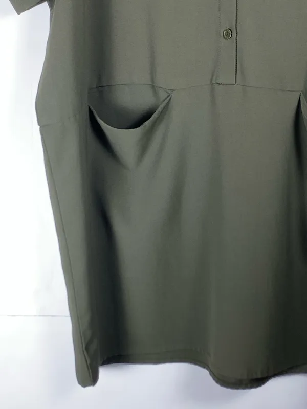 VICI Shirt Dress Small Olive Green Utility Button Front Pockets Casual - Image 7