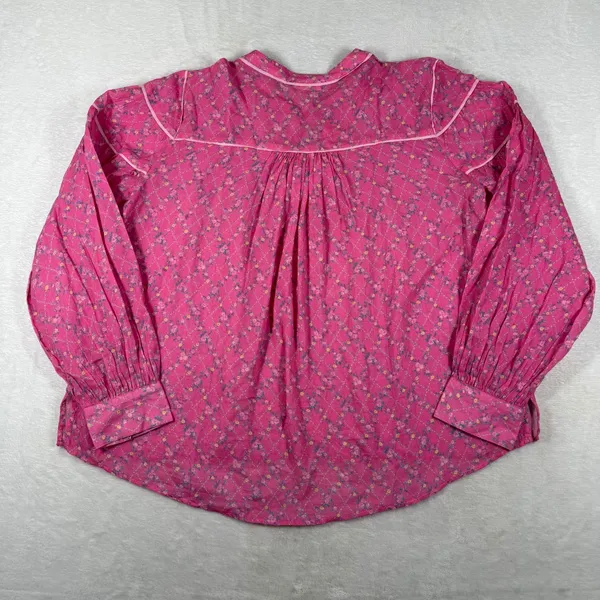 LoveShackFancy Pink Floral Cotton Tie Neck Tassel Peasant Blouse Small - Image 8