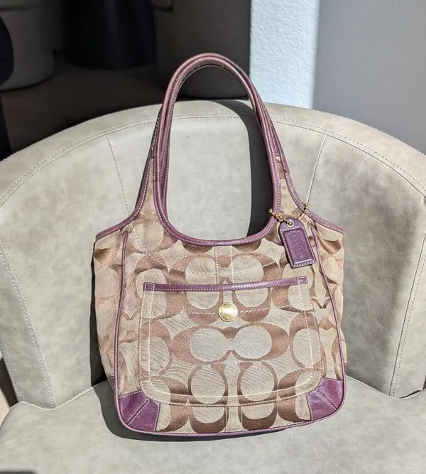 Coach Ergo Shoulder bag jacquard signature with plum leather - Image 2