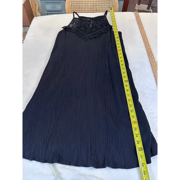 Maurices Womens XL Black Crochet Lace Bib Halter Dress Boho Rayon Gauze Lined - Image 8