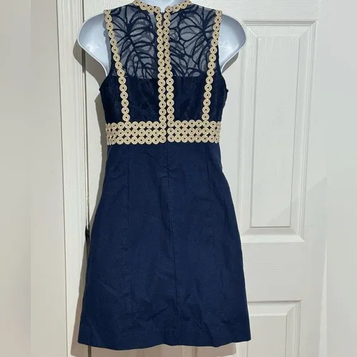 Lilly Pulitzer Shift‎ Dress Womens Navy Blue Lace Trim Sleeveless 00 - Image 3