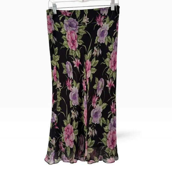 Allison Taylor Dark Floral Silk Midi Skirt Size Medium - Image 2