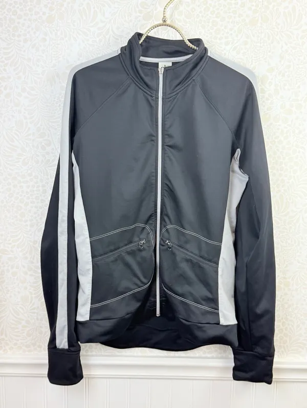 Alo Yoga Vintage Black & Gray Activewear Pocket Track Jacket - Size - Medium - Image 2