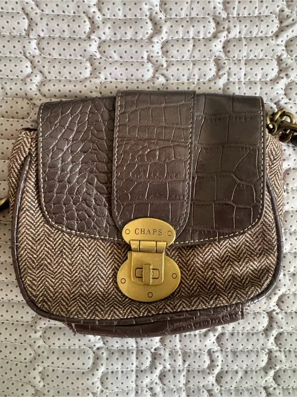Vintage Chaps Brown and Tan Crossbody Saddle Bag with Gold-Tone Lock - Image 2