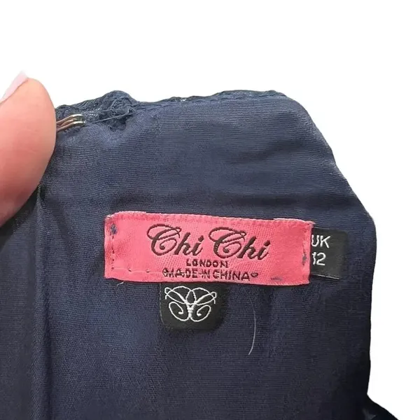 Chi Chi London‎ Sheridan Dress Navy Blue Embroidered Short Sleeve UK 12 US 8 - Image 13