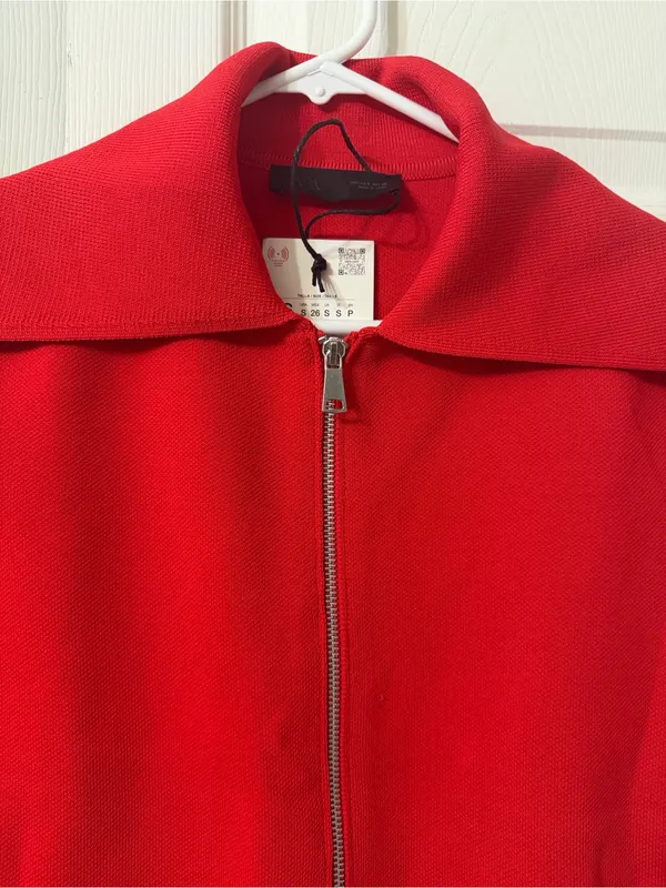 Zara Red Zip Up Short Sleeve Cardigan Size Small - Image 5