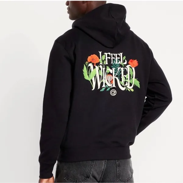 Old Navy Wicked‎ Hoodie Women M Black Floral I Feel Wicked Graphic Whimsigoth - Image 3