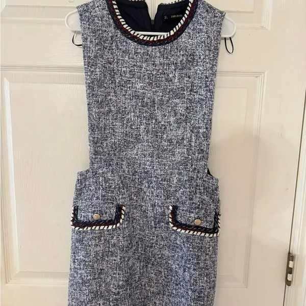 NWT Y2k Style Zara ShabbyChic Womens L BlueTweed Weave Dress Officecore Babydoll - Image 3