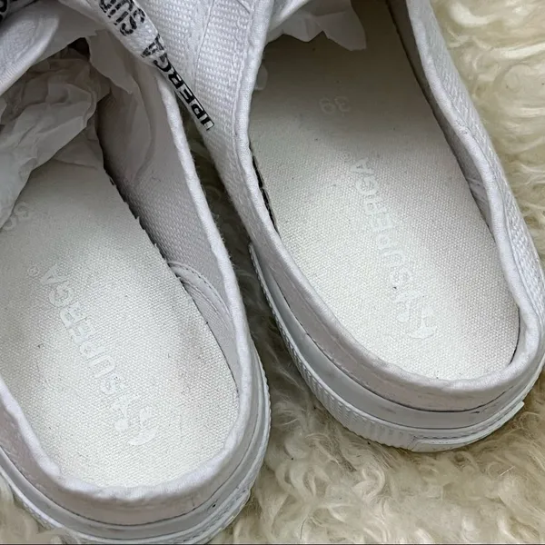 Superga White Slip On Backless Sneakers Logo Laces 39/7 - Image 4