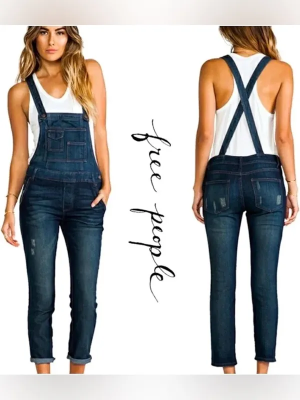 Free People We The Free Milo washed Denim Overalls Size 26 - Image 2