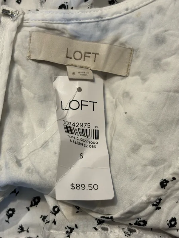 LOFT NWT White Mini Dress with Black Floral Print size 6 v-neck, ruffle sleeves - Image 8