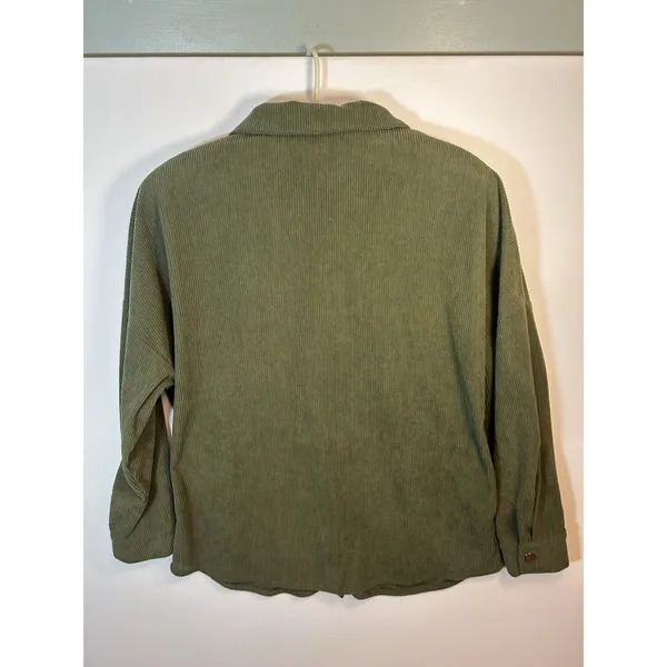 PrettyGarden Chic Women’s Medium Olive Green Corduroy Shacket Snap Front Pockets - Image 10