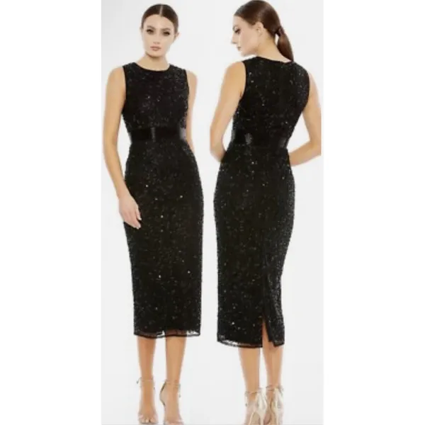MAC DUGGAL 93758 GEOMETRIC EMBELLISHED SLEEVELESS A-LINE BLACK MIDI DRESS Size 4 - Image 2