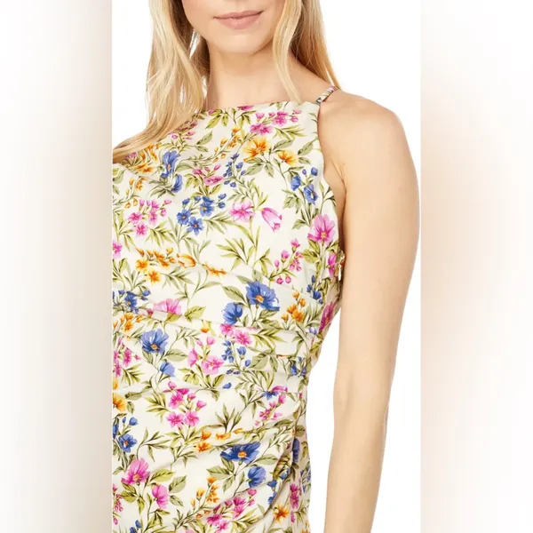 en saison Valeria Mini Dress Cream Multi-Color Floral Criss Cross Back Small - Image 2