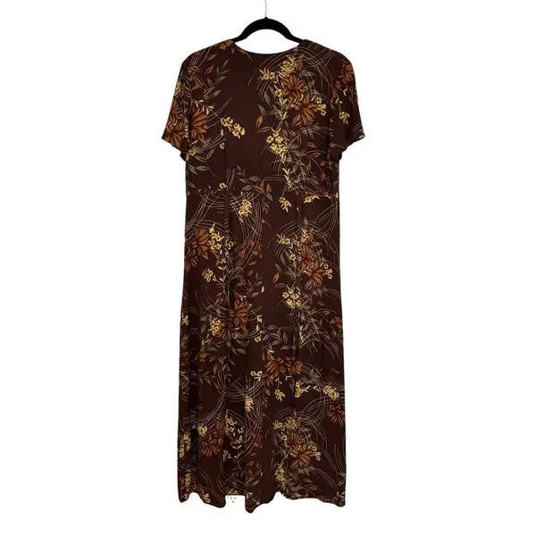 Vintage 90s Norton McNaughton Fall Floral Maxi Dress in Chocolate Brown - Size M - Image 2