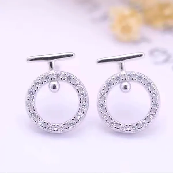 Circle‎ CZ Stud Earrings | White Gold Plated Silver - Image 4