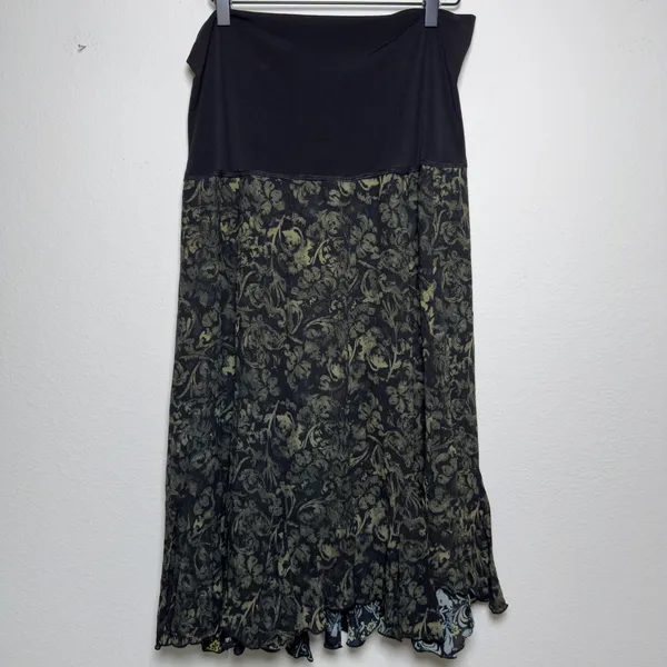 VTG 90s Women Whimsigoth Reversible Skirt XL Black Green Floral Paisley Fairy - Image 6