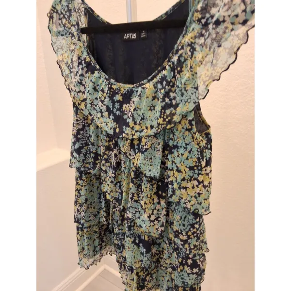 APT. 9 Sleeveless Multilayer Lined Ruffled Blue Floral Size M Women Blouse - Image 5