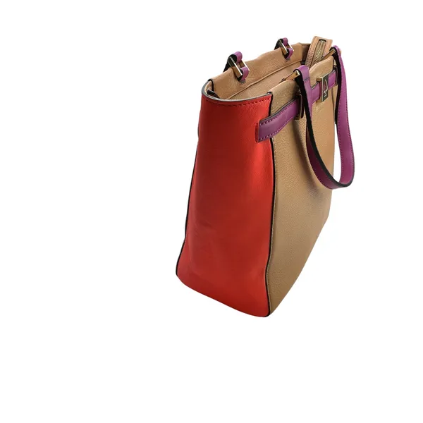 Kate Spade New York‎ Pebbled Leather Colorblock Tote Bag Tan Red Purple - Image 5