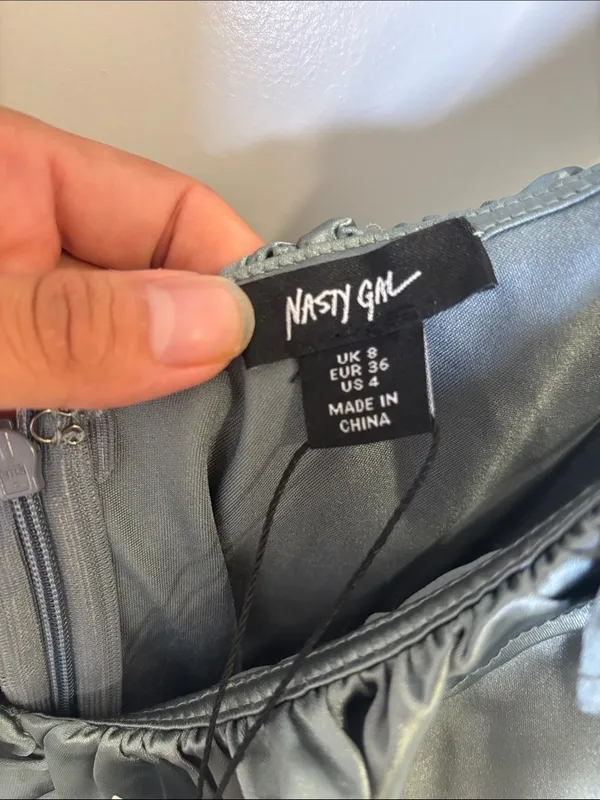 NWT Nasty Gal Sage Green Satin Ruffle Mini Dress Size 4 - Image 2
