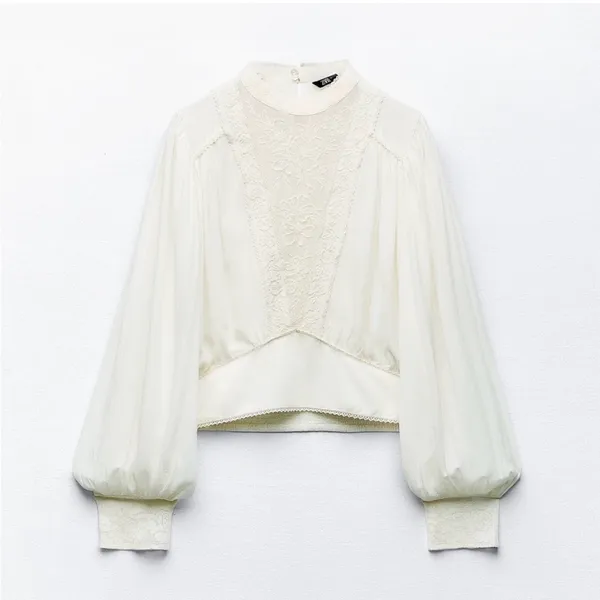 ZARA Textured Tweed Short Sleeve Top - Off White / Beige - Size XL - NWOT - Image 6