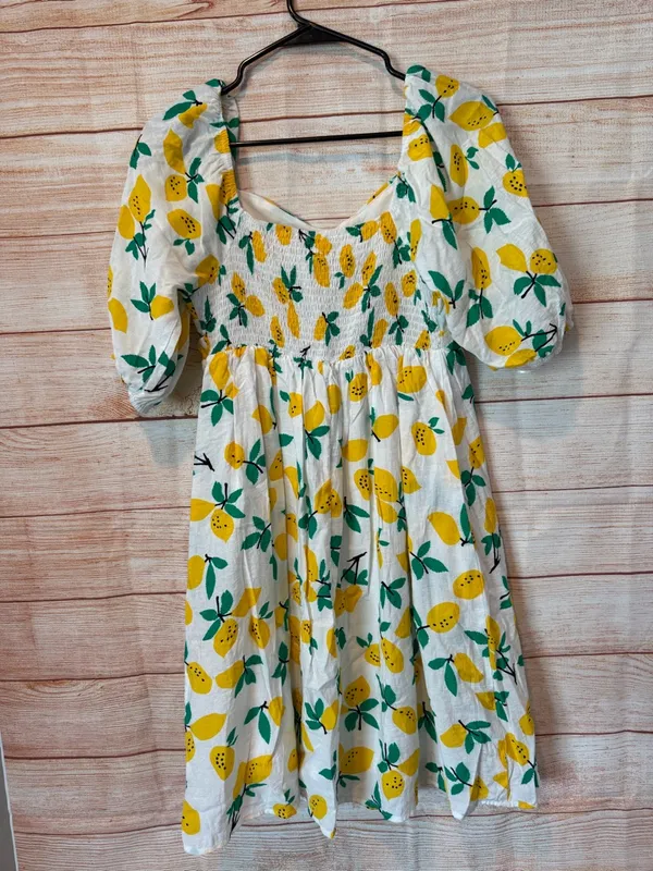 DAVI & DANI White Lemon Print Puff Sleeve Dress - Image 2