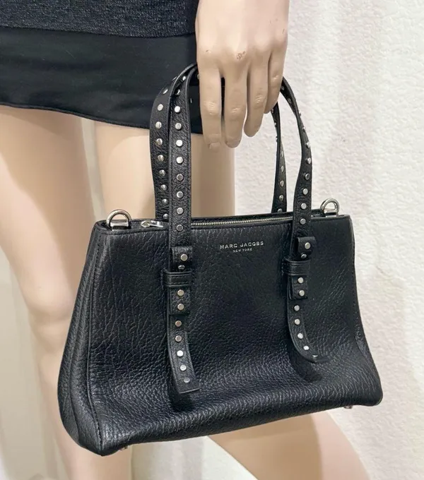 MARC JACOBS Mini T Tote Stud Black Pebbled Leather Crossbody Bag NO STRAP - Image 4