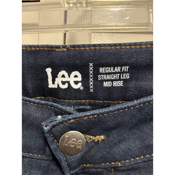 Lee Reg Fit Straight Dark Wash Denim Jeans‎ High Rise Size 20W Zip Logo NWT - Image 2