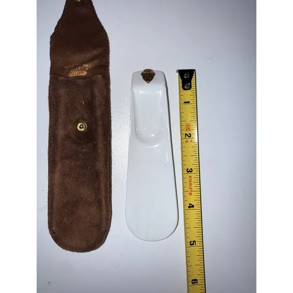 Vtg Gucci Made‎ To Measure Shoe Horn White With Brown Suede Case - Image 6