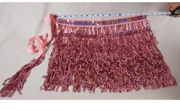 Pink Sequin Belly Dance Hip Scarf Tassel Wrap Sparkly Fringe Skirt ONE SIZE - Image 5