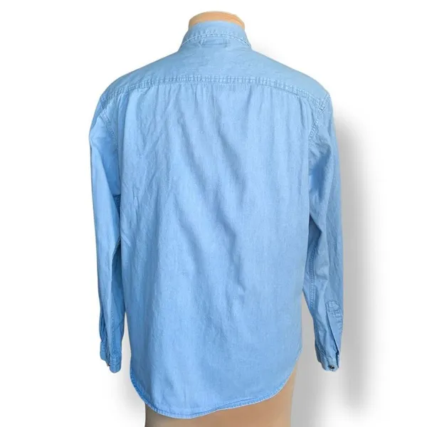 Vintage 90s‎ Embroidered Chambray Denim Shirt Button Down Floral Long Sleeve - Image 8