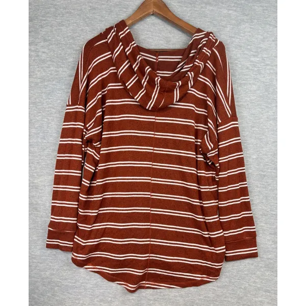 Market & Spruce Striped Hoodie Rust Orange White Pullover 1X Pocket Curved Hem - Image 5
